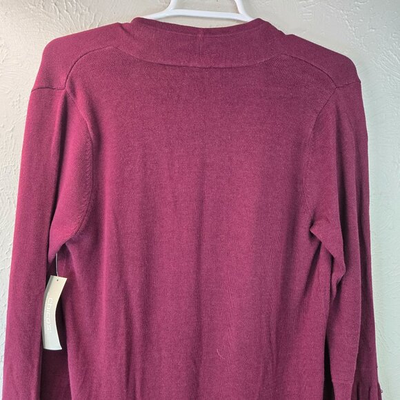 Chico's Cardigan Sweater Pearl Beaded S Burgundy Red Open Front Formal Drape Top - Picture 7 of 11